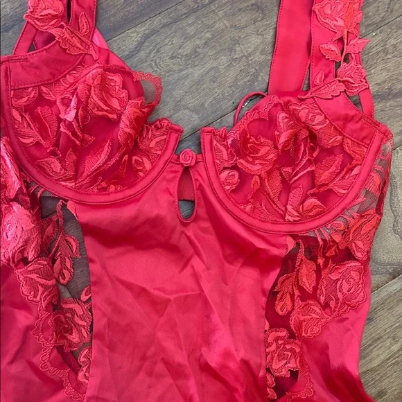 For Love & Lemons Red Satin Lace Corset Bodice Slip Dress Size Small - Picture 5 of 10